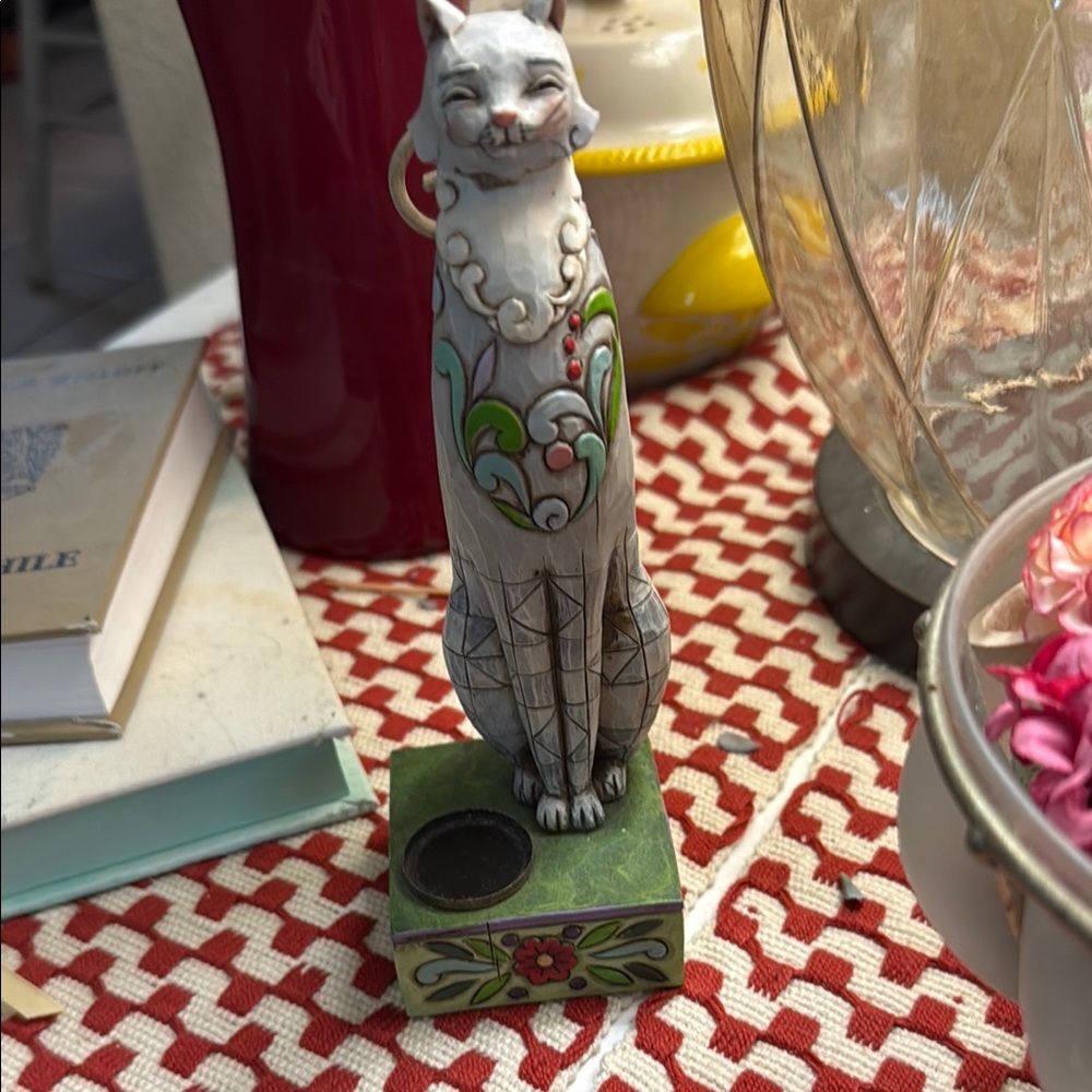 Decorative Cat Figurine with Floral Design